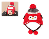Penguin Warm Woolen Baby Hat with Earflap for 1-3 Years Old - Red