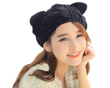 Korean Style Women Winter Cat Ear Knit Hat - Blue