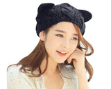 Korean Style Women Winter Cat Ear Knit Hat - Blue