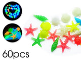 60 Pcs Small Luminous Aquarium Pebbles Set - Starfish and Shell