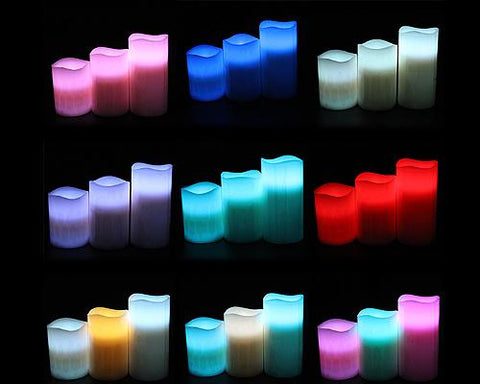 Set of 3 Remote Control LED Color Changing Flameless Candle Light