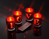 Set of 4 Plating Love Cup with Tealight Candles and Remote Control