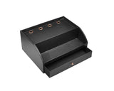 PU Leather Wooden Desk Decor Cosmetic Storage Box with Drawer - Black