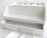 PU Leather Wooden Desk Decor Cosmetic Storage Box with Drawer - White