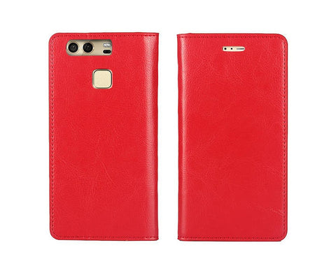 Wallet Series Huawei P9 Genuine Leather Case - Red