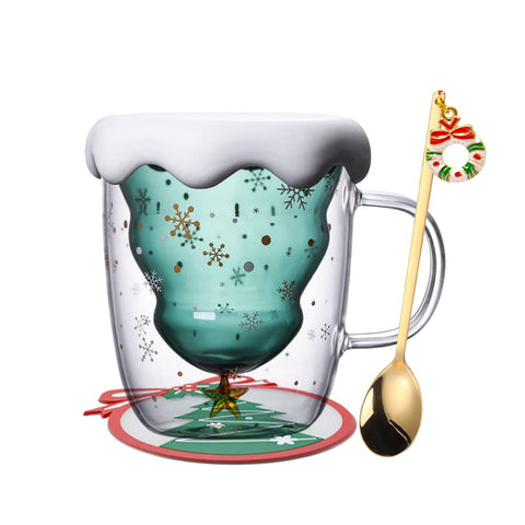 Coffee Mug Double Wall Insulated Glasses Cup Cute Animal Tea Milk Cups Original Gift for Christmas Thanksgiving Friends (Tree)