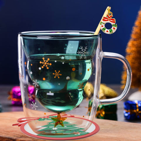Coffee Mug Double Wall Insulated Glasses Cup Cute Animal Tea Milk Cups Original Gift for Christmas Thanksgiving Friends (Tree)