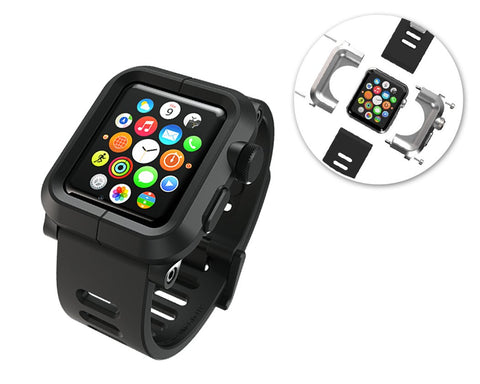 38mm Apple Watch Aluminum Case with Black Silicone Band - Black