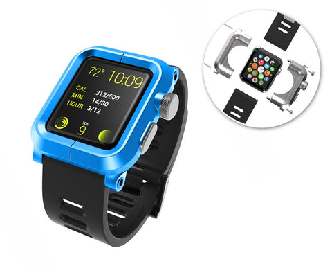 38mm Apple Watch Aluminum Case with Black Silicone Band - Blue
