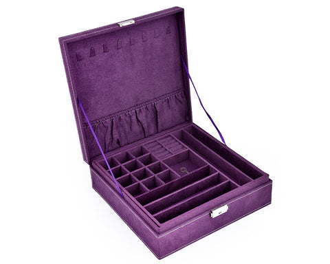 Two-Layer Jewelry Box Earrings Organizer Necklace Display Case-Purple