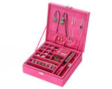 Two-Layer Jewelry Box Earrings Organizer Necklace Display Case-Magenta