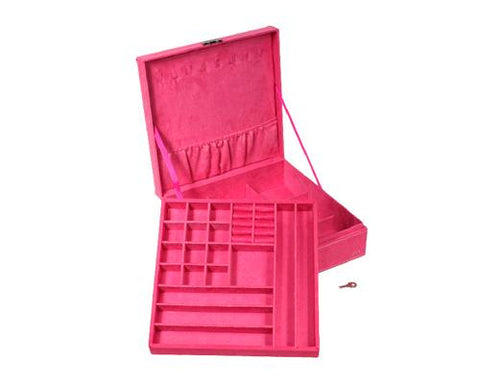 Two-Layer Jewelry Box Earrings Organizer Necklace Display Case-Magenta