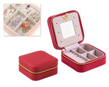 Simple and Small Travel Jewelry Box Organizer with Mirror - Red