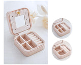 Simple and Small Travel Jewelry Box Organizer with Mirror - Pink