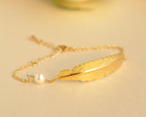 Golden Feather Pearl Bracelet