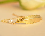 Golden Feather Pearl Bracelet