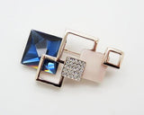Geometric Square Blue Crystal Brooch Pin