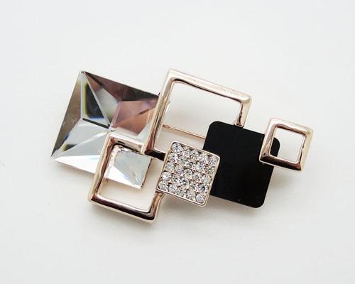 Geometric Square White Crystal Brooch Pin