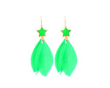 Colorful Feather Green Star Earrings