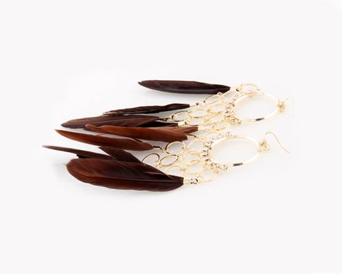 Bohemian Feather Ripple Brown Crystal Earrings