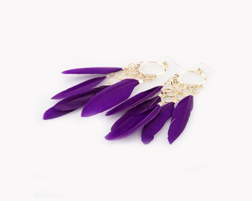 Bohemian Feather Ripple Purple Crystal Earrings