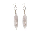 Glitter White Bohemian Feather Tassel Earrings