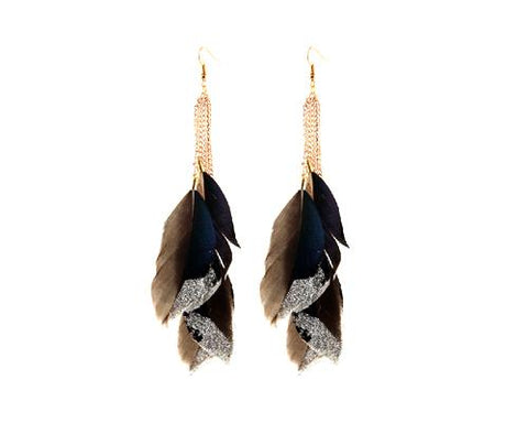 Sparkle Blue Bohemian Feather Tassel Earrings
