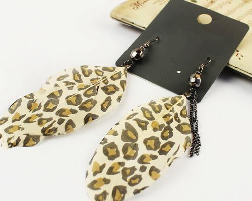 Leopard Bohemian Feather Yellow Tassel Earrings