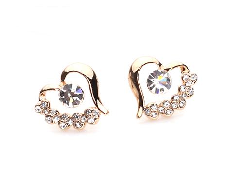 Flower Center Heart Crystal Earrings