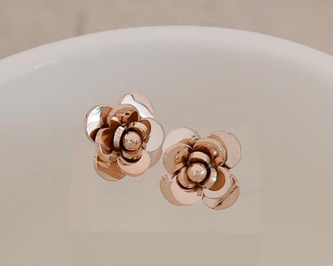 Copper Rose Stud Earrings for Women