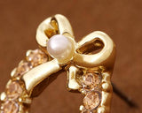 Sweet Ribbon Crystal Pearl Earrings Studs for Women