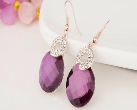 Noble Purple Crystal Hook Earrings