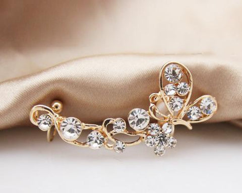 Temptation Butterfly Bling Crystal Gold Cuff Wrap Clip Earring