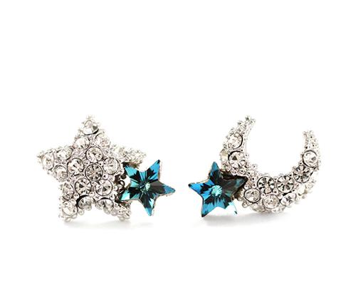 925 Sterling Silver Earrings Star And Moon Crystal Stud Earrings
