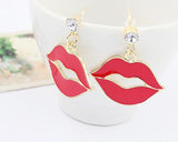 Sexy Cute Red Lips Crystal Stud Earrings for Women