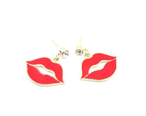 Sexy Cute Red Lips Crystal Stud Earrings for Women