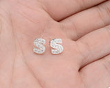 1 Pair Sterling Silver Cubic Zirconia Initial Stud Earrings A-Z