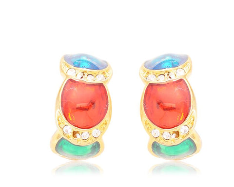 Pastel Candy Colorful Crystal Clip Earrings