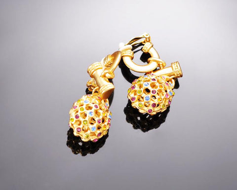 Colourful Gold Ball Drop Earrings