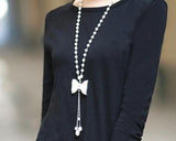 Sweet Bowknot Tassel Pendant Pearl Necklace