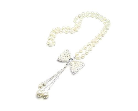 Sweet Bowknot Tassel Pendant Pearl Necklace