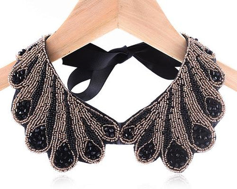 Vintage Peacock Black Beaded Collar Necklace
