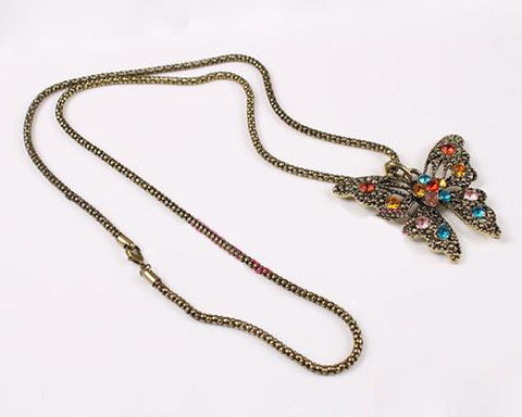 Vintage Butterfly Crystal Necklace