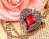 Vintage Bronze Red Heart Necklace