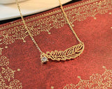Golden Feather Crystal Necklace