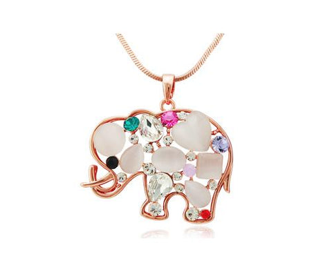 Opal Elephant Crystal Necklace