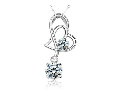 Elegant 925 Sterling Silver Bling Crystal Heart Necklace - White