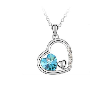Unique Deep In Heart Crystal Necklace - Light Blue