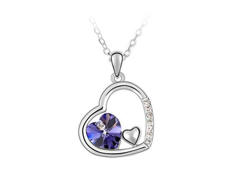 Unique Deep In Heart Crystal Necklace - Dark Purple