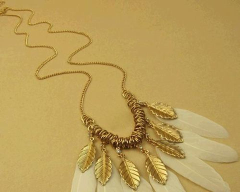 Bohemian Feather White Crystal Necklace